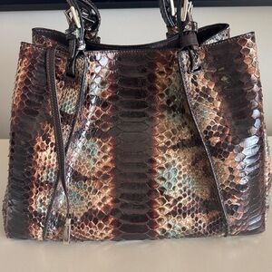Brown Python-Patterned Leather Shoulder Bag